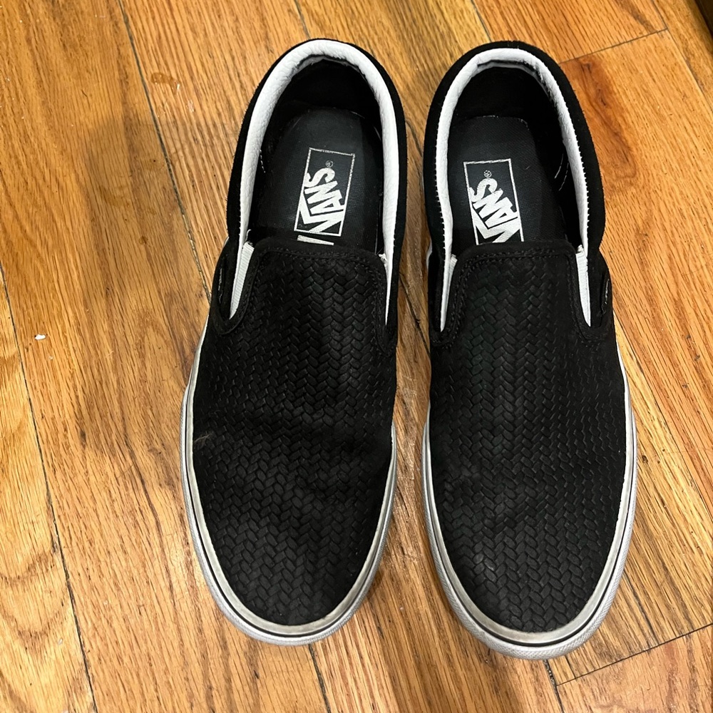 Nearly new platform black leather upper vans